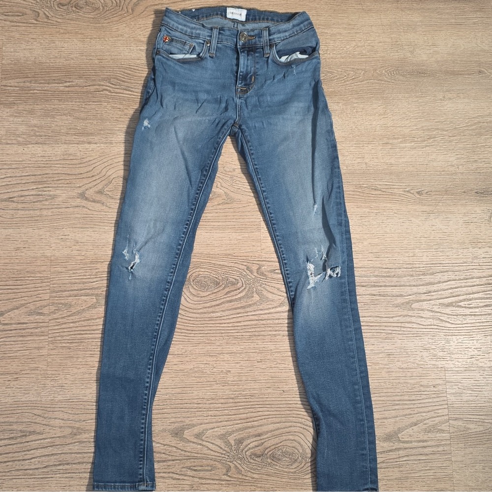 Hudson Women's Skinny Jeans Blue Medium Wash Distressed Mid-Rise 5-Pocket
